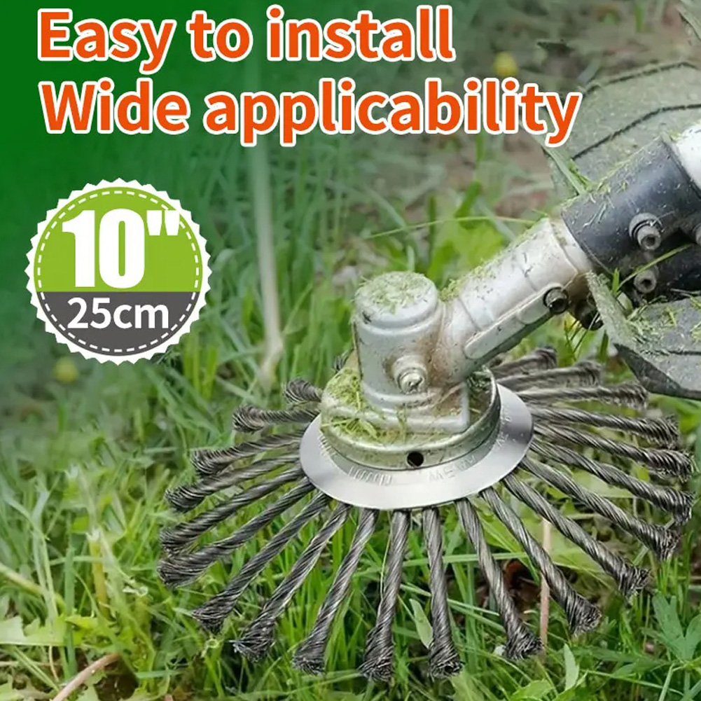 1Pc 10 Inch Steel Wire Wheel Universal Garden Weeding Brush Removal Rust Weed Brush Cutter Head Lawn Mower Brush Cutter Tools