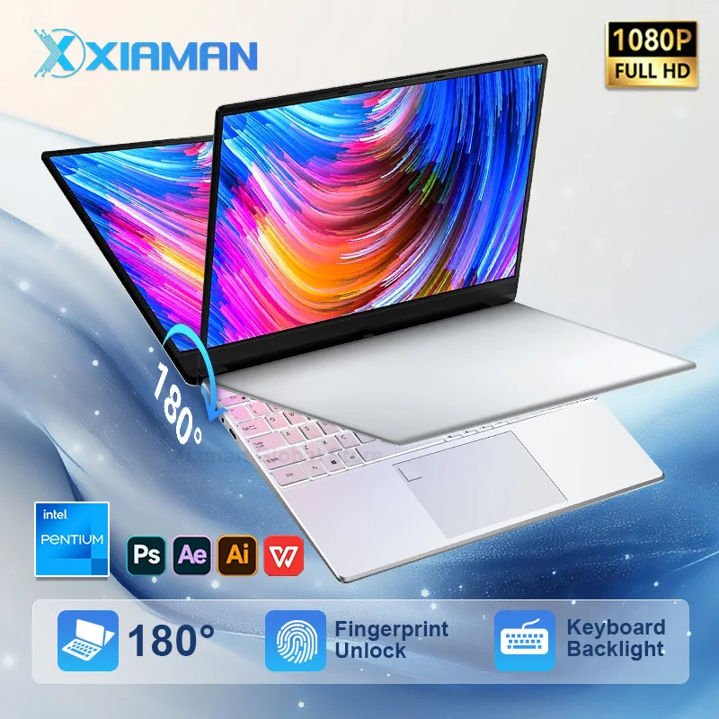 Xiaman 15,6 "ordenador portátil intel Pentium 7505 Windows 11 Pro ordenadores portátiles de doble núcleo PC desbloqueo de huellas dactilares Gamer Notebook