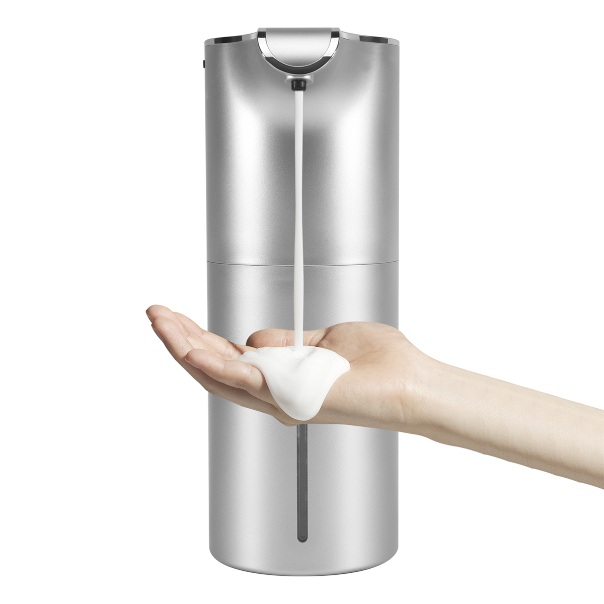ABFA Seifenspender, automatisch, berührungslos, über USB wiederaufladbar, elektrischer Schaumseifenspender, verstellbar, wasserdicht, 450 ml, Silber