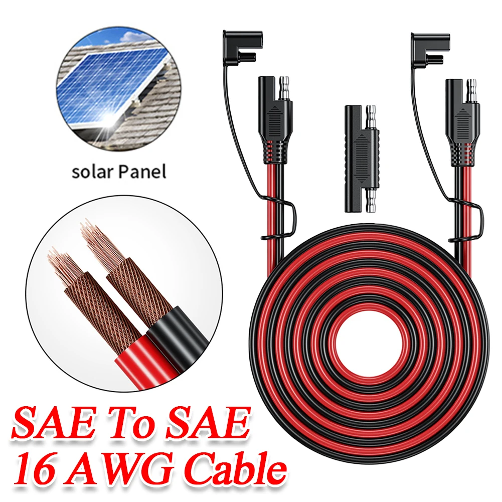 SAE Para SAE, Cabo de carregamento da bateria, 12V-36V Solar Plug Cord, Cabo de extensão do carro 16AWG, Cabo impermeável