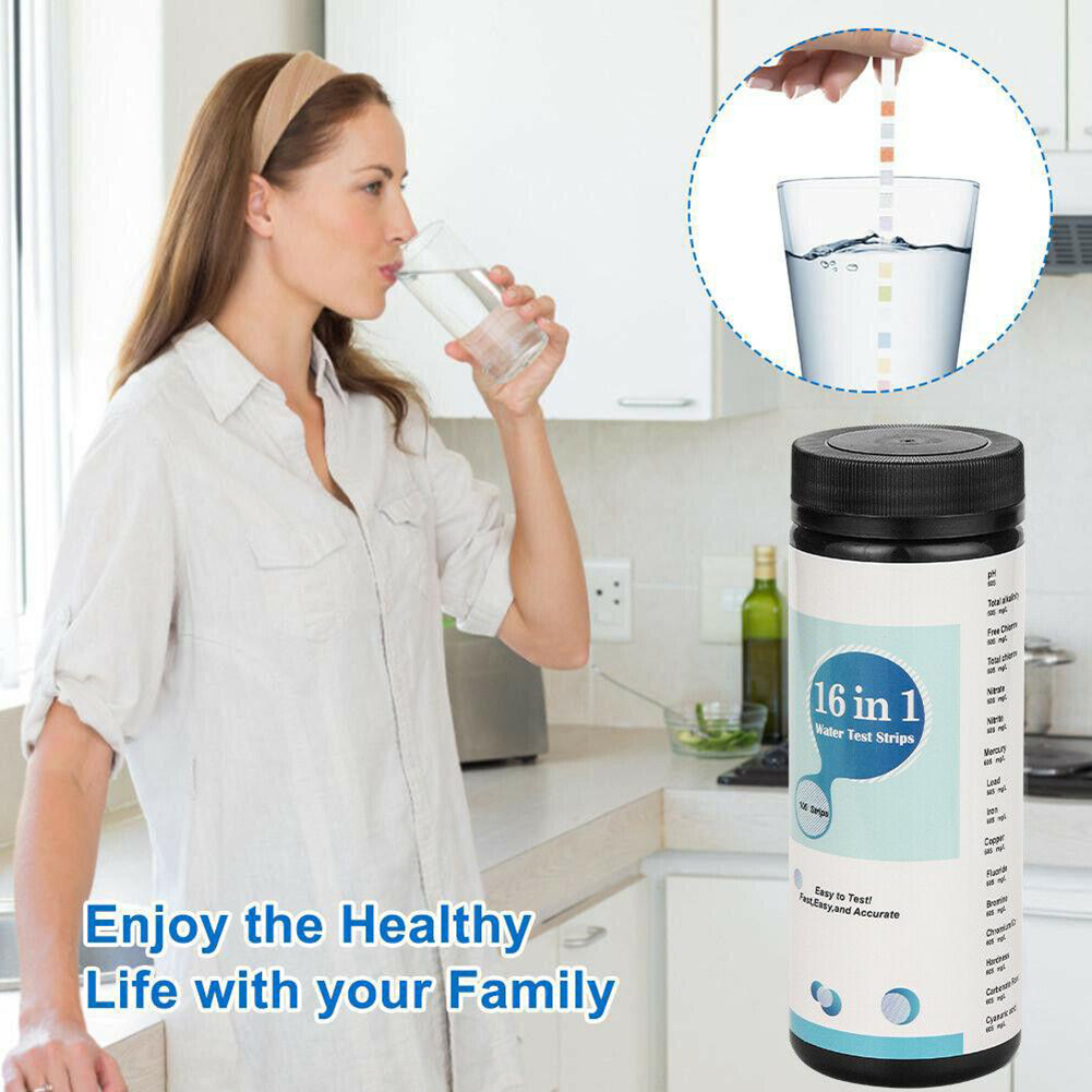 식수 테스트 키트 스트립, 가정용 수질 테스트, 수영장 스파 수질 테스트 스트립, 질산염 질산염 PH 경도, 16 in 1