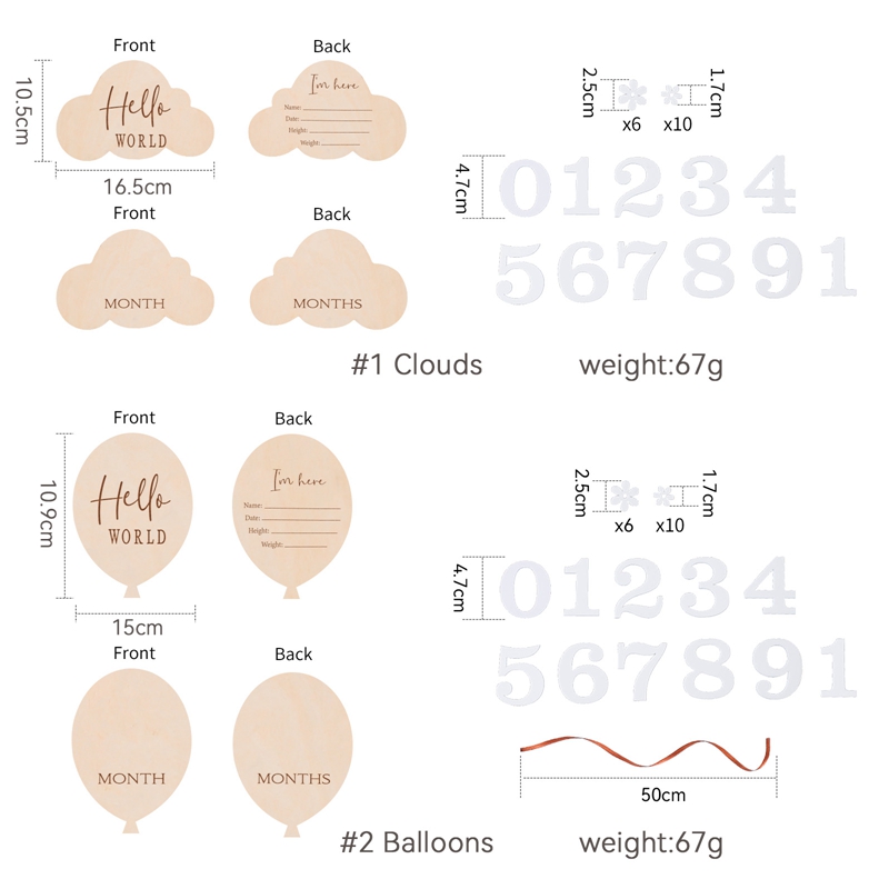 2 個ベビー木製バルーンマイルストーンカード写真撮影アクセサリー赤ちゃんの写真撮影の小道具新生児出産ギフト