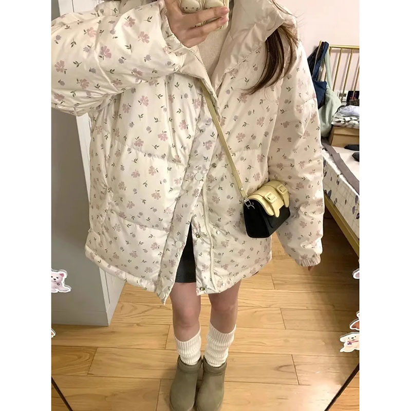 Veste rembourrée en coton pour femmes, col montant fouet, conception florale douce, manteau chaud, hiver, coréen, nouveau, JxCoat