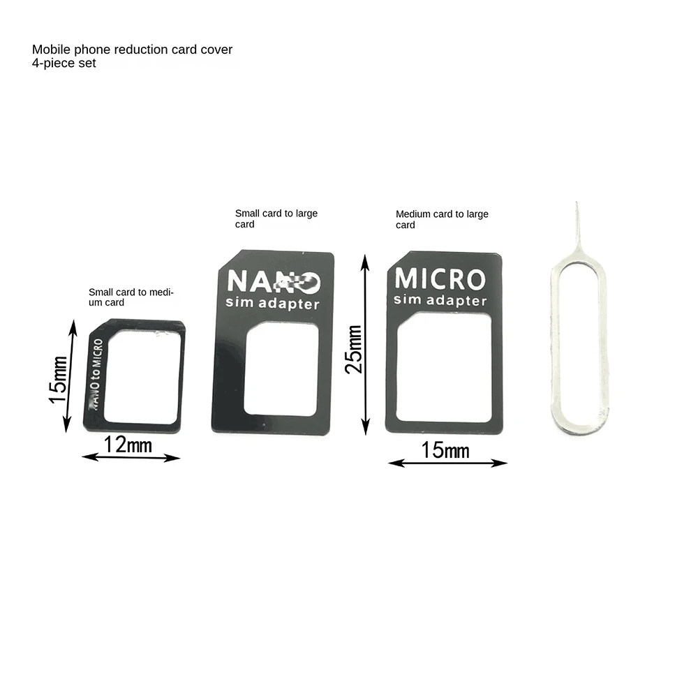 IPhone,Xiaomi,Huawei,Samsung用のSIMカードアダプター,4 in 1,鋼トレイ付きマイクロ標準コンバーターキット,注入ピン