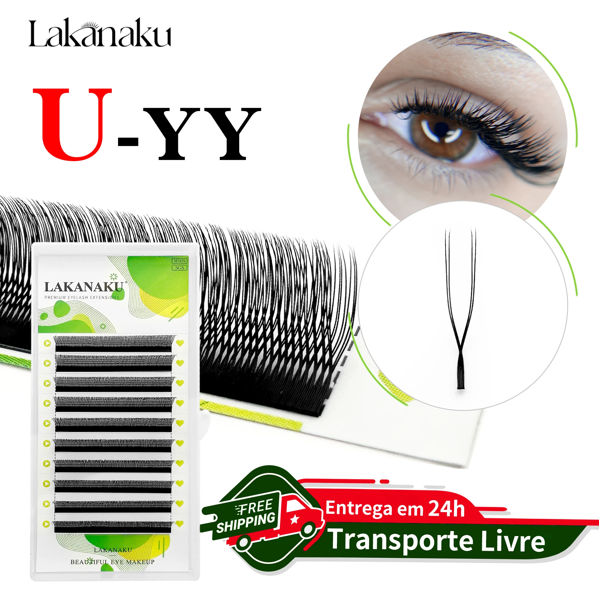 LAKANAKU tecnología fibras forma de pestañas U YY cilios para extensão de volumen Natural suave doble punta pestañas paralelas yy Fio u