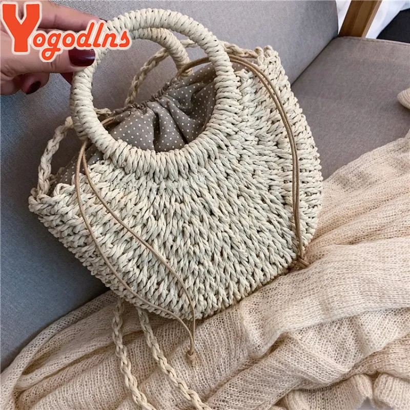 Yogodlns Borsa a tracolla intrecciata in rattan semicircolare fatta a mano Borse a tracolla a tracolla da donna estive Borsa da spiaggia piccola per ragazze Novità