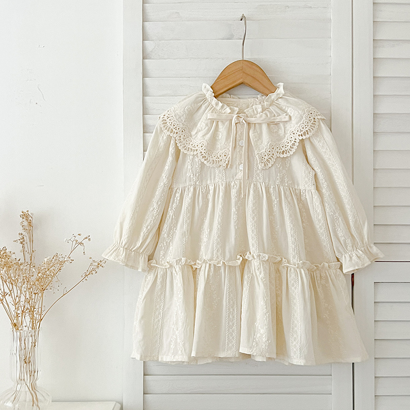 Neue Baby Mädchen Kleid Mädchen süße Mädchen Kleid Rüschen Trim Party Prinzessin Kleid Spitze Kragen ausgehen Freizeit kleider kleine Kleidung