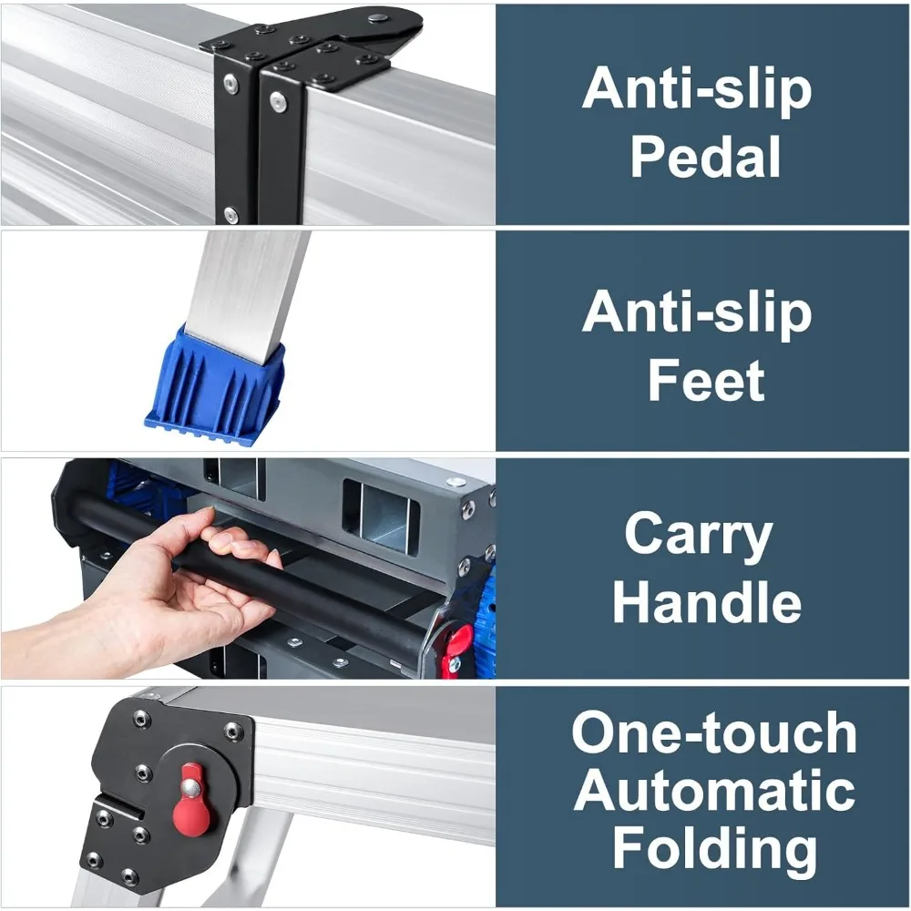 Foldable Aluminum Work Platform, 12.7 lb, Easy-Installation, Capacity of 330 lbs, Non-Slip, Step Stool for Adults with Adjustabl