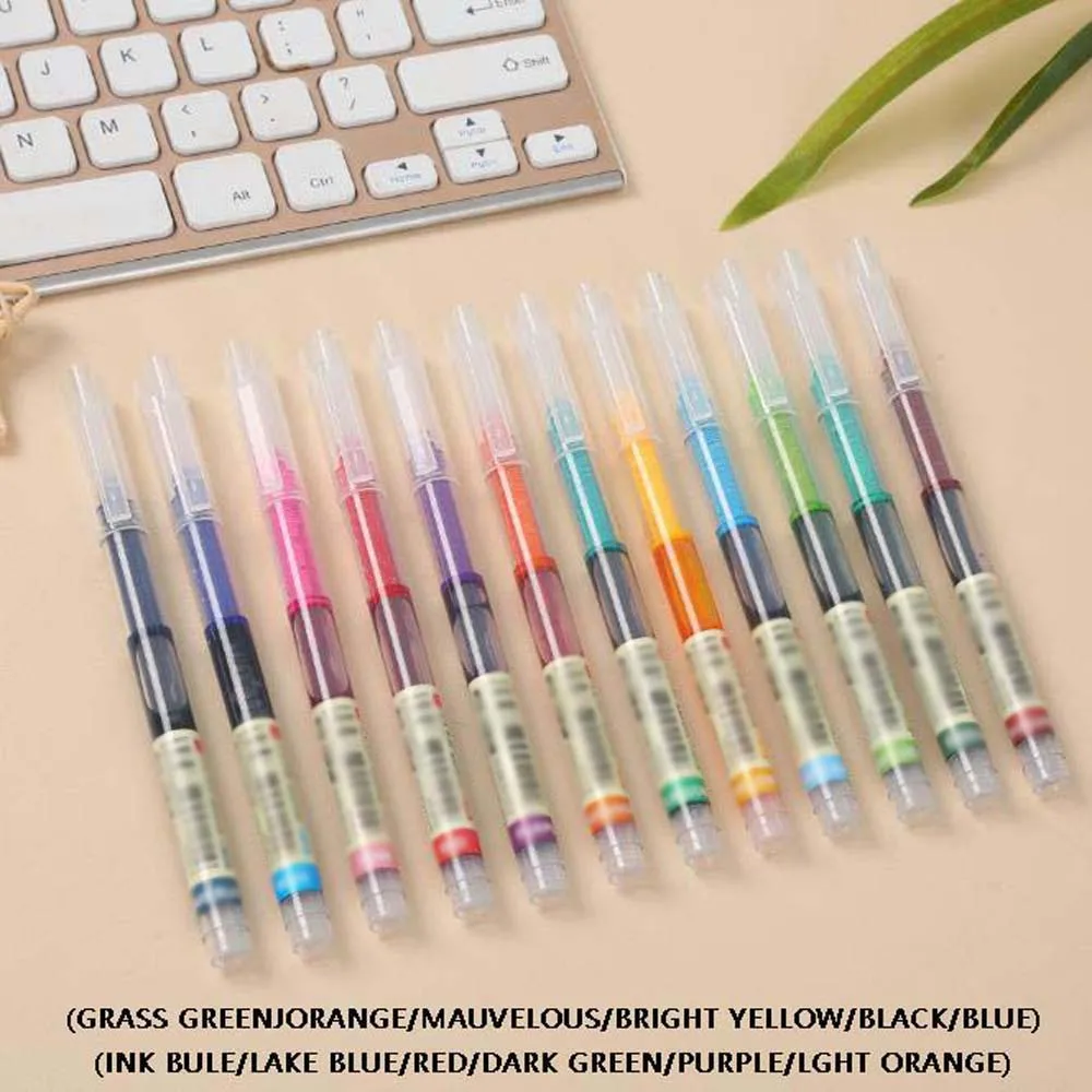 12 Stück farbiger, schnell trocknender, gerader, flüssiger Vollnadelstift, einfacher neutraler Stift mit großer Kapazität, geeignet zum Zeichnen, Notizen machen