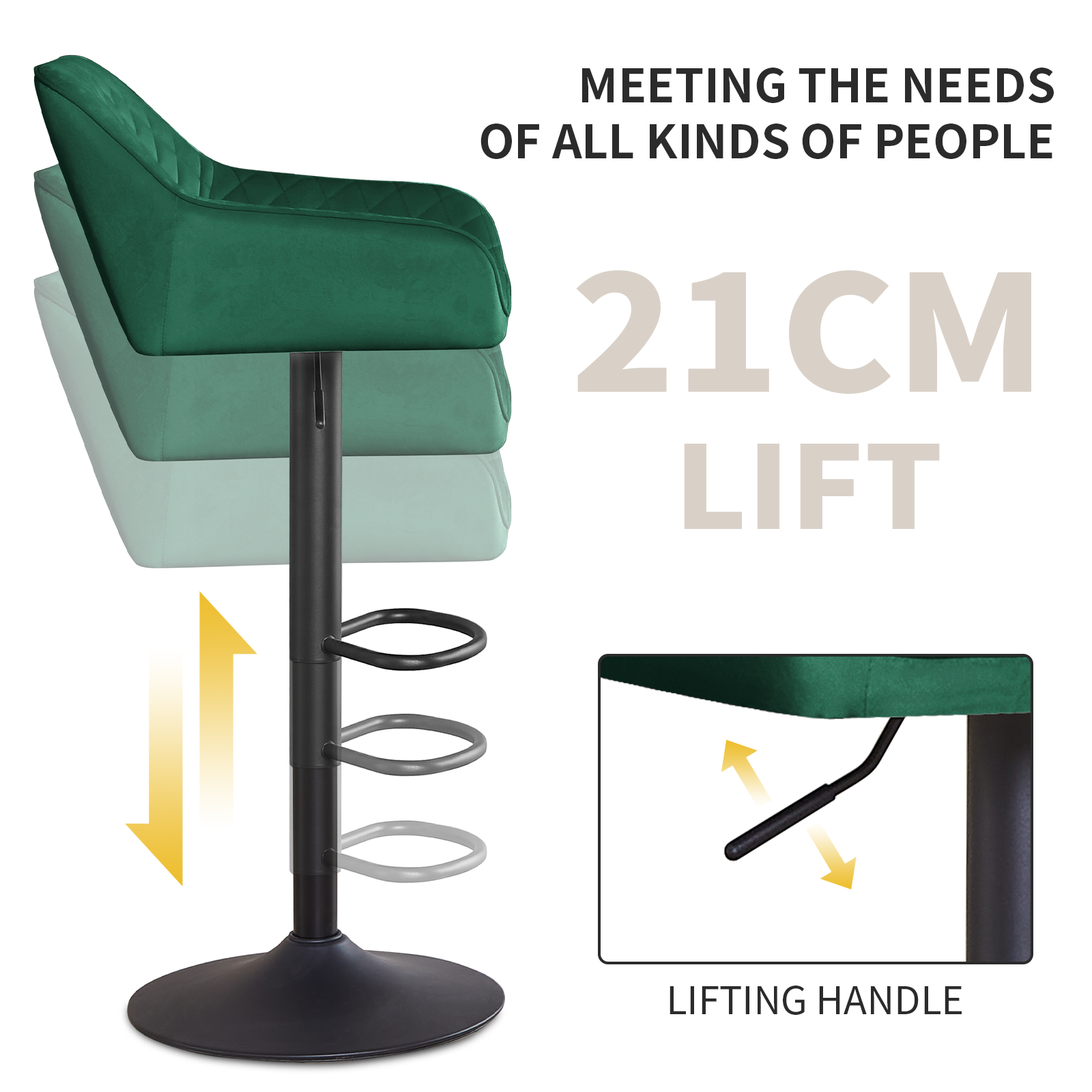 AINPECCA Bar Stools Set of 2 Velvet/PU Adjustable Swivel Gas Lift, Footrest and Base for Breakfast Bar, Counter Kitchen Chairs