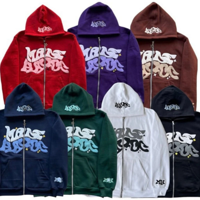 Felpe con cappuccio con cerniera stampata con stella e lettera retrò americana da donna e da uomo Y2K Sezione primavera autunno Giacca cardigan di marca di moda pigra
