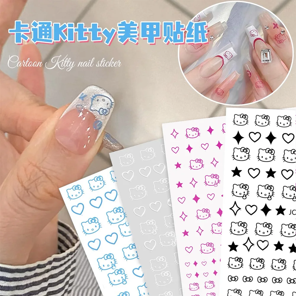 1 лист, японская наклейка для ногтей, HelloKitty, голова кошки, сердце, мультяшная милая наклейка для ногтей с клейким орнаментом, клейкая наклейка для маникюра сзади