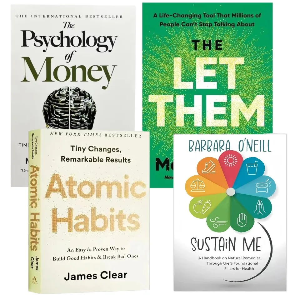 4 melhores livros The Let Them Teory/Sustain Me/Money Psychology/Habitos Atômicos/Livros de aprimoramento de autogestão