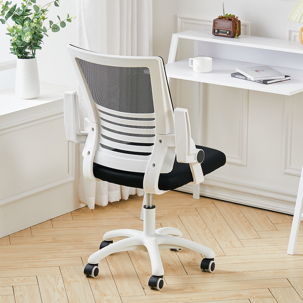Haodirect Mesh Swivel Office Chair Computer Ergonomic Chair White Armrests Height Adjustable With Pulleys