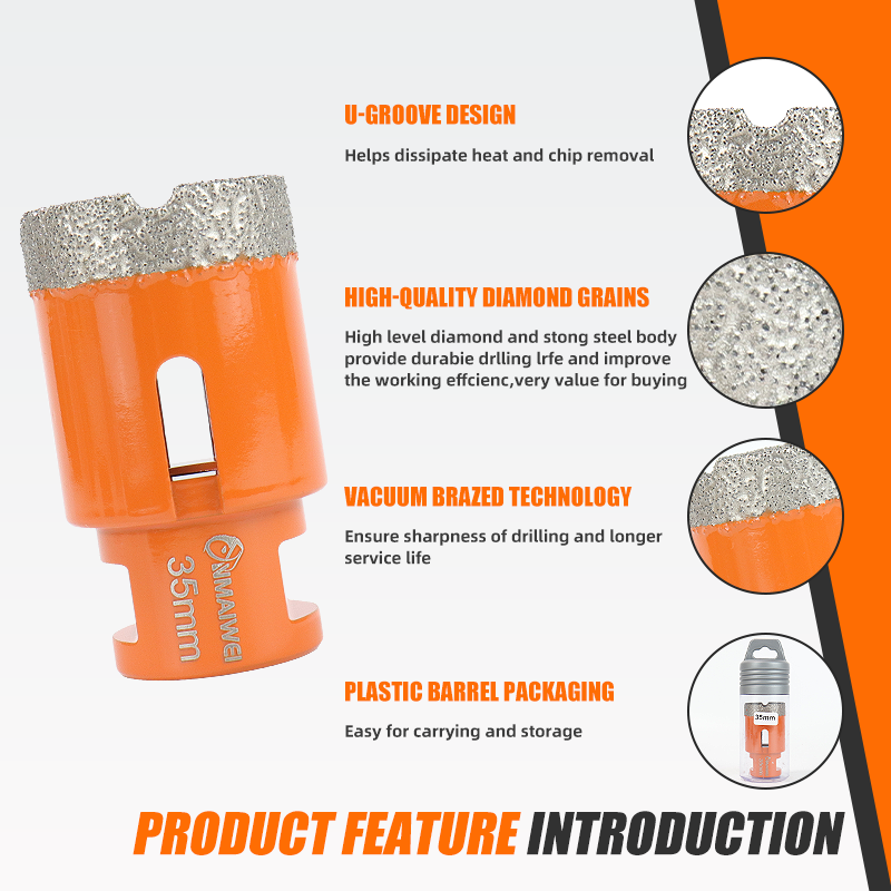 Broca seca com núcleo soldado de diamante, 1 peça, 6-100mm para telhas de porcelana, mármore, vidro, granito, copo, cortador de serra, acessórios de corte