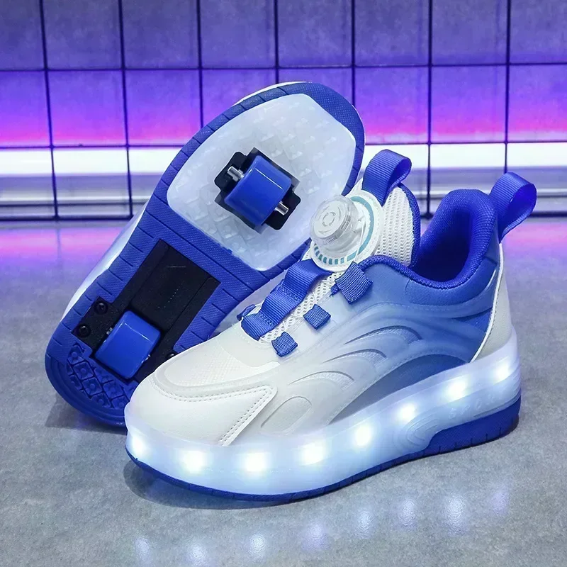男の子女の子子供 USB 充電式発光カジュアルスニーカー LED ライトホイール屋外パルクールローラースケートスポーツ