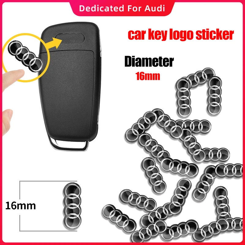 16mm 14mm For Audi Q5 Q3 Q7 R8 A3 A4L A5 A6L A8 A1 TT 8L A4 A5 A6 Car Key Shell Remote Case Cover Aluminum Emblem Symbol Sticker