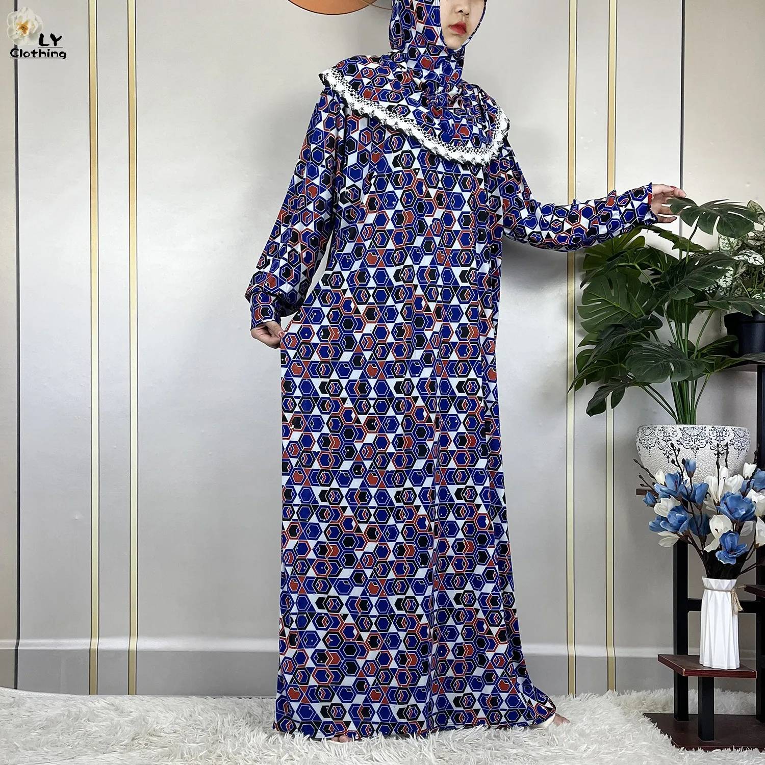 女性のためのイスラム教徒のラマダンの祈りのドレス,長袖の花のドレス,アフリカのアバヤ,女性のためのヘッドスカーフ,中東,ドバイ,トルコ,2023