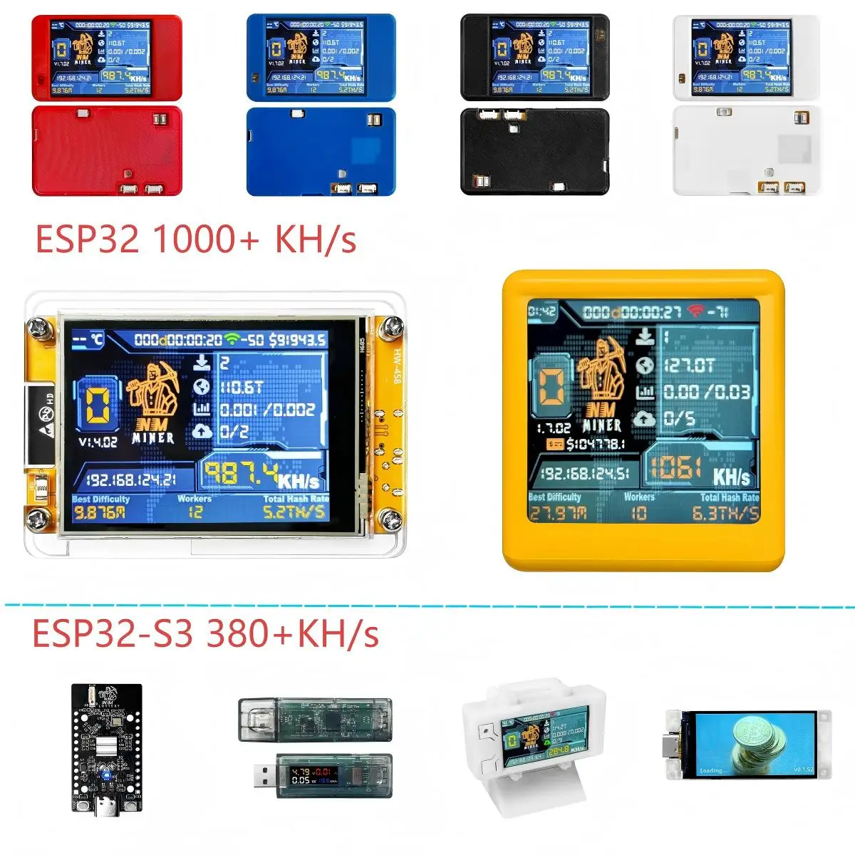 NMMiner ESP32 Series lepszy niż NerdMiner V2 Hashrate 1000KH/s Lucky Miner 2.8 calowy Smart Display BTC Crypto Solo Lottery S3 380KH/s