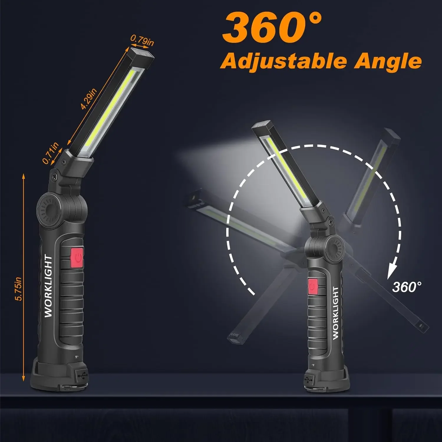 1-6PC Work Light Magnetic Base Hook Rechargeable 360°Rotating Portable Handheld Flashlight For Working Repairing Outdoor Camping