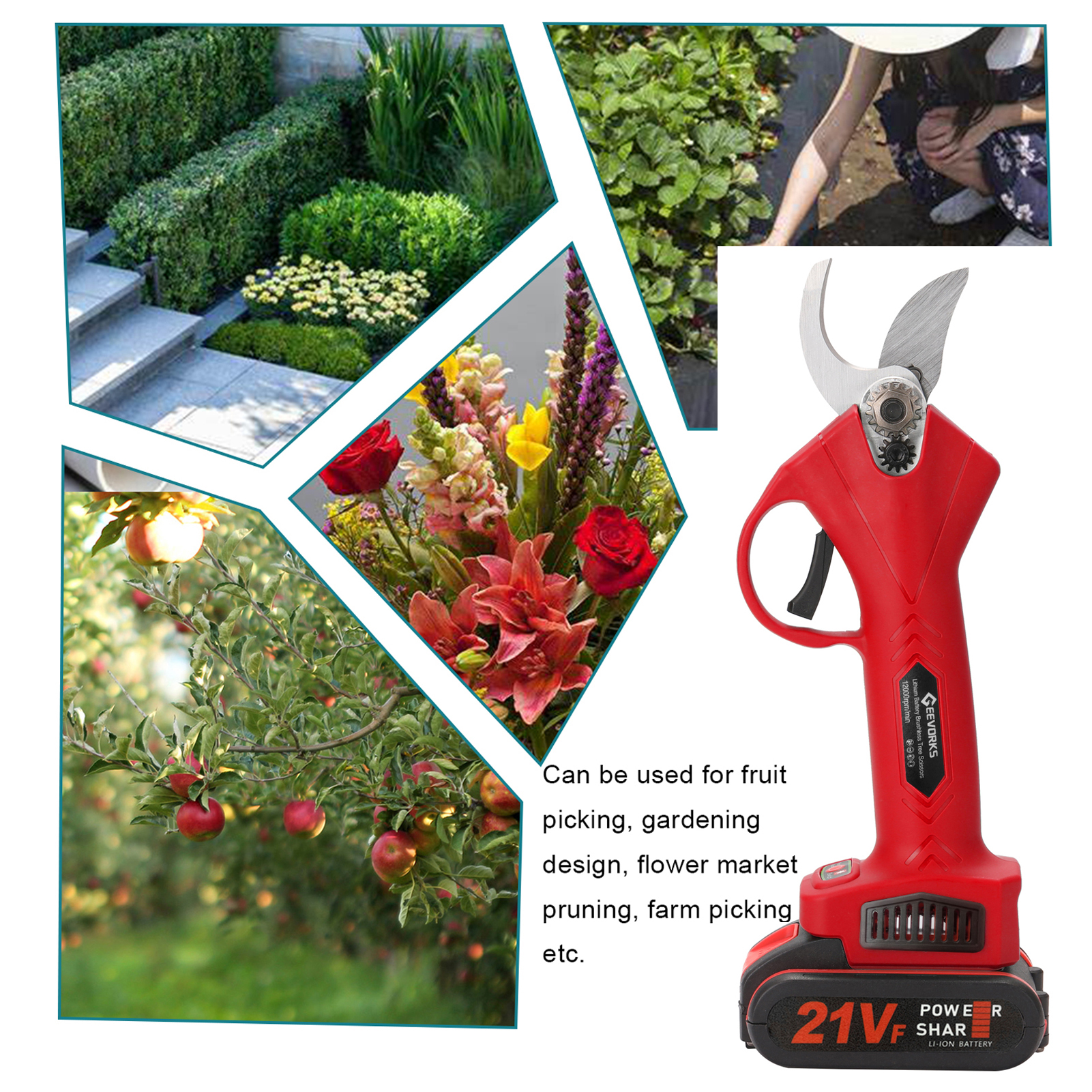 Schnurlose elektrische Gartenschere, elektrische Gartenschere, Gartenschere, Werkzeuge, Gartenschere, 21 V wiederaufladbare Batterie, Gartenschere