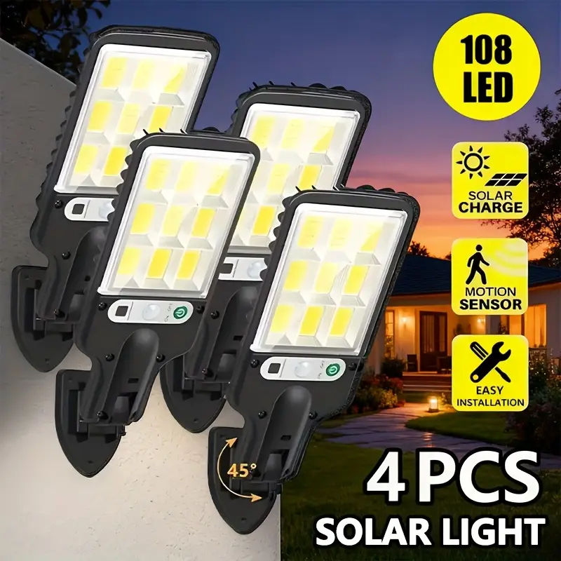 4 pc Solar Outdoor LED Wall Light with Human Body Waterproof Induction for Garden Terrace Garage Courtyard and Street Lighting