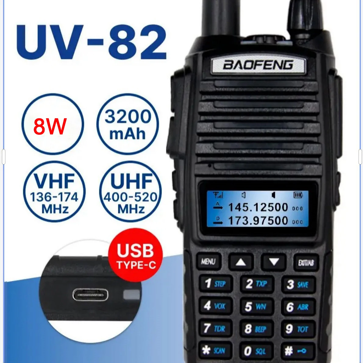 Baofeng UV-82 Walkie Talkie de carga de largo alcance 2 vías portátil FM estación de Radio aficionado Radio de larga distancia Radio aficionado