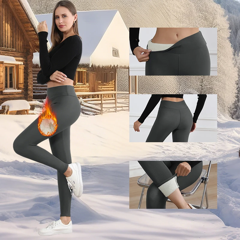 Leggings da donna in pile caldo autunno inverno velluto addensato collant a vita alta leggings elastici sottili in tinta unita prevengono collant freddi