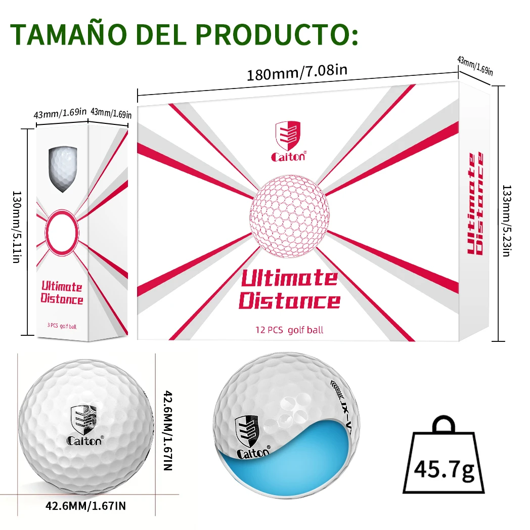 Caiton-pelota de golf de Ultra Larga Distancia, doble núcleo, diseño aerodinámico, vuelo aumentado en 40 yardas +, 12/6/3 piezas (opt)