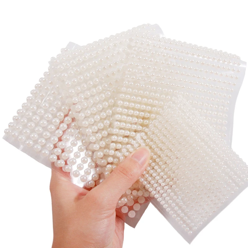 3Mm/4Mm/5Mm/6Mm 3D Mặt Ngọc Trai Ngọc Phấn Mắt Dán Tự Dính Mặt cơ Thể Lông Mày Kim Cương Dán Móng Tay Kim Cương Trang Trí