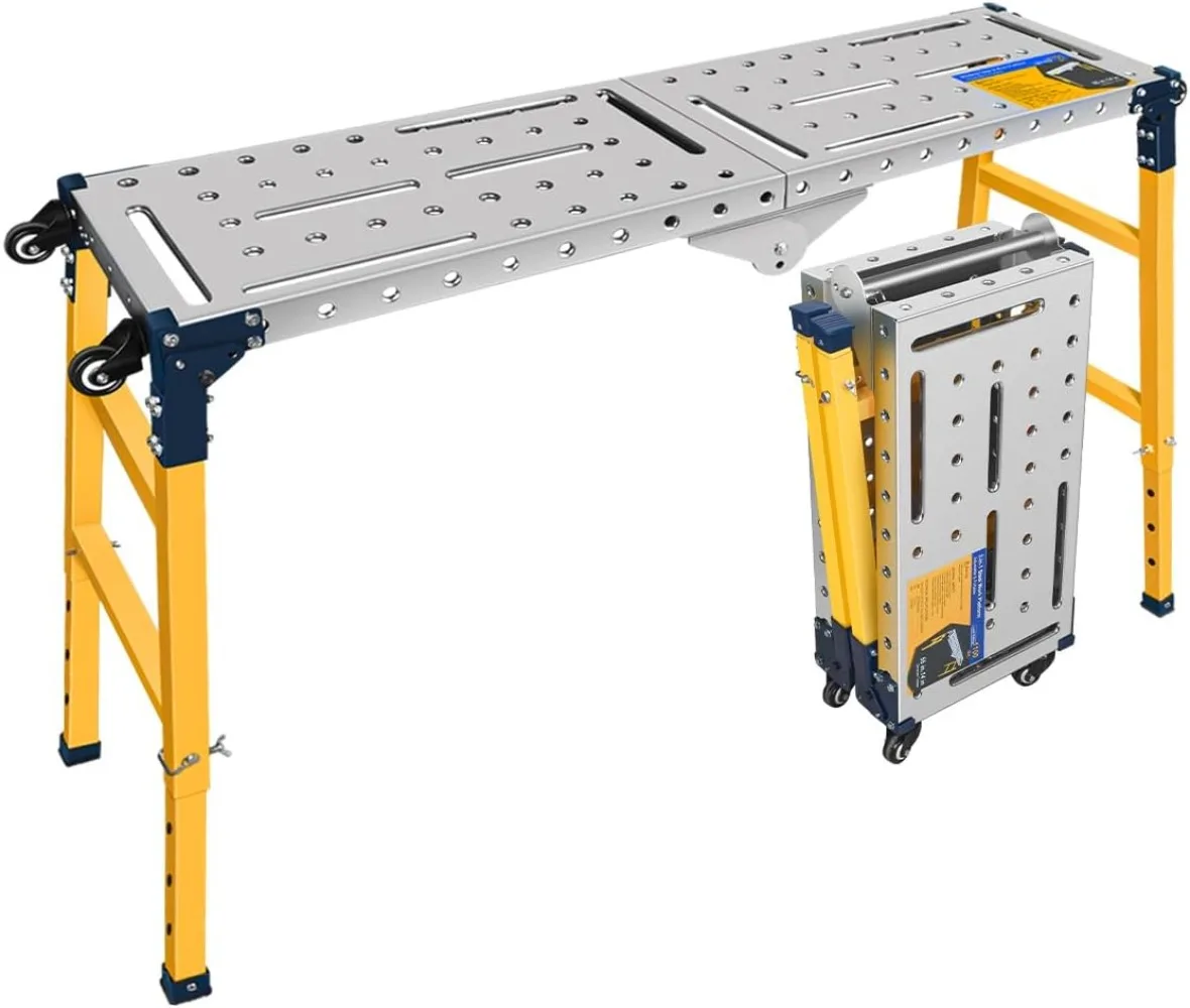 Versatile Portable Steel Work Platform and Welding Table with Casters  55 x 14-inch Galvanized Tabletop  1100 lbs. Load Capacity