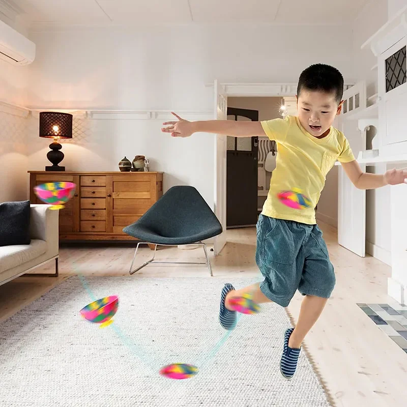 Hip Hop กระโดดครึ่งด้านข้าง Bouncing Ball Anti ความเครียด Fidget ของเล่นเด็กสนุกกลางแจ้ง Camouflage SPINNING BOUNCE ชามปลายนิ้ว TOP ของเล่น