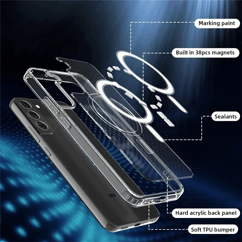 삼성 갤럭시 S25 24+ 21 FE S22 Plus S23 Ultra Plus 무선 충전 충격 방지 투명 커버 용 기존 Magsafe 마그네틱 케이스