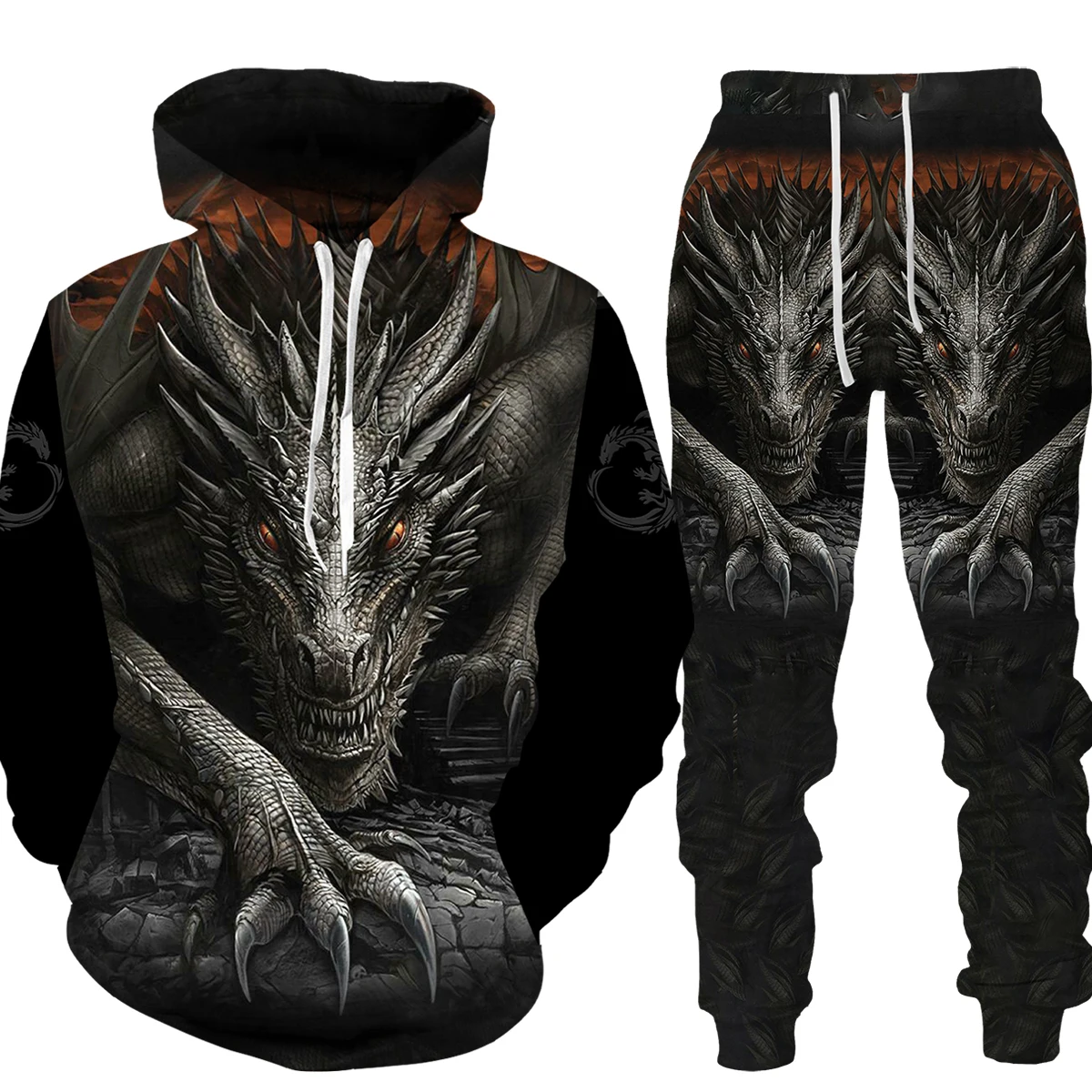 Nuevo diseño de dragón hombres Sudadera con capucha Anime Y2k sudadera pantalones de chándal 3D impreso Otoño Invierno Cool sudadera ropa deportiva con capucha