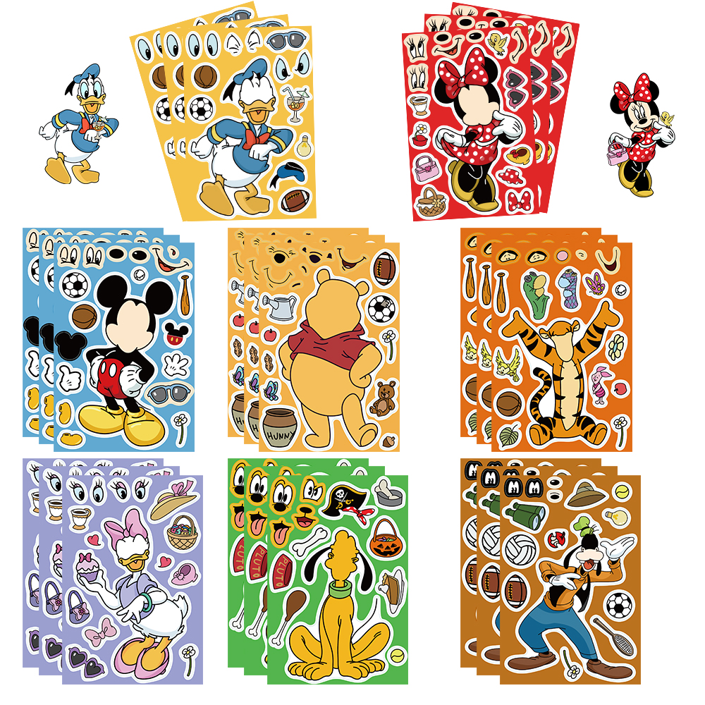 32 Blatt Kinder DIY Puzzle Aufkleber Winnie Mickey Charakter Gesicht Montieren Aufkleber Kinder Spielzeug Jungen Mädchen Geschenke