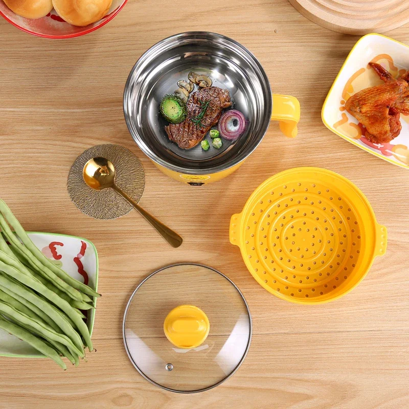 Olla caliente multifuncional de 1,8l para dormitorio de estudiantes, cocina eléctrica para fideos, olla para el hogar de acero inoxidable