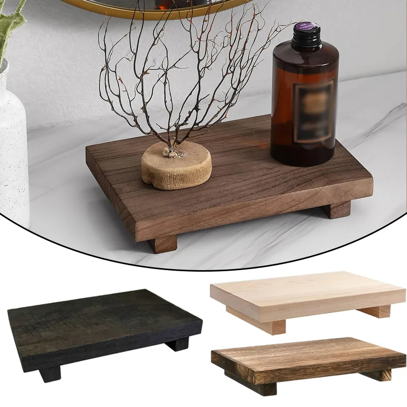 Holz Tablett Sockel Ständer Badezimmer Dekor Holz Eitelkeit Hände Seife Duftkerze Lagerung Halter Tablett Küche Gewürz Halter