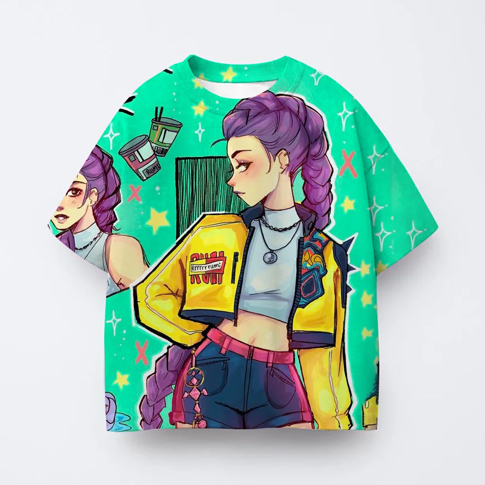 幼児女の子服 Kpop 悪魔ハンター漫画 Tシャツファンへの面白いギフト原宿クールキッズ Tシャツ綿夏トップス