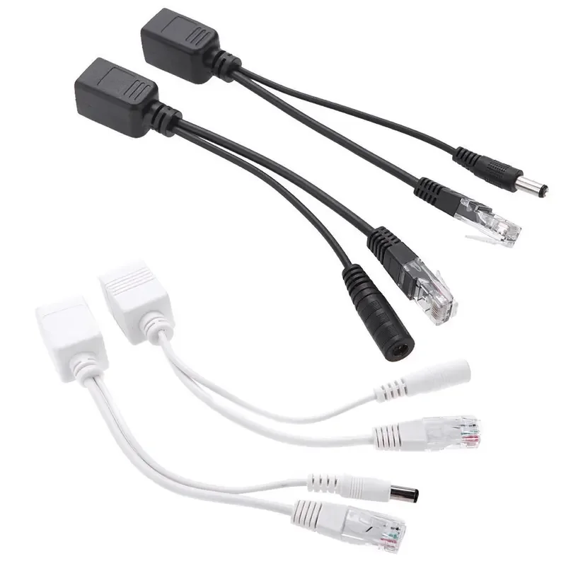 1 par de cabo adaptador passivo power over ethernet, cabo poe, divisor rj45, módulo de fonte de alimentação do injetor 12-48v para ip camea