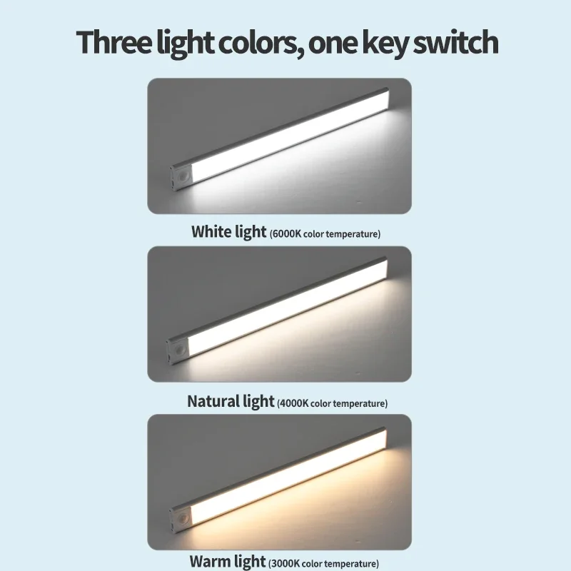 10-60 ซม.LED Ultra Thin Lights Motion Sensor night light ไร้สายภายใต้ตู้ไฟสําหรับห้องครัวตู้เสื้อผ้าตู้
