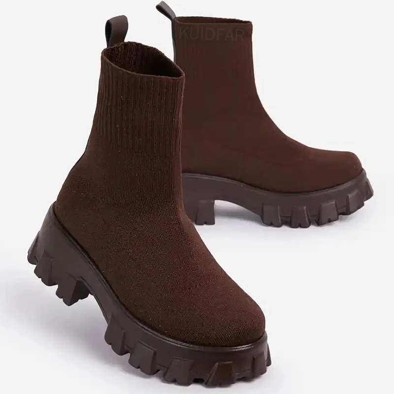 Botas de Mujer, Botas de plataforma blancas para invierno y otoño, Botas femeninas, calcetines, botines, zapatos de plataforma, botines de tacón para Mujer