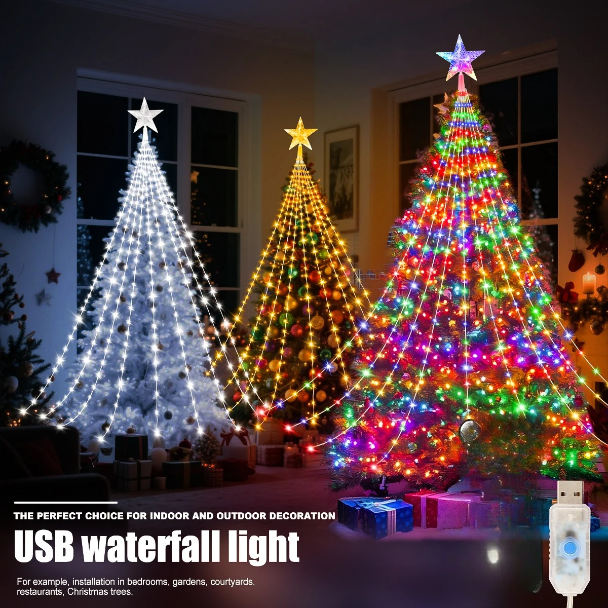 LED Outdoor Christmas Tree Decorations Lights USB 2/3M Waterproof Fairy String Lights 8 Modes Indoor Yard Wedding Party Lighting