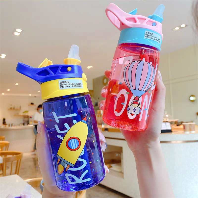 480ml Letni kubek sportowy na świeżym powietrzu Pokrywka z jednym dotknięciem Przenośna podróżna butelka dla dzieci Kubek do picia Butelka na wodę Kubek ze słomką
