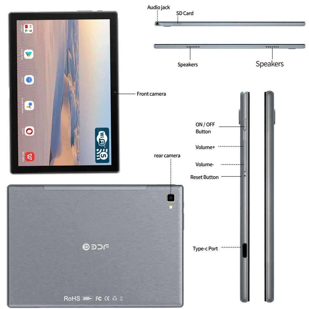 Tableta de 10,1 pulgadas con Android 12, dispositivo con ocho núcleos, 4G, llamadas telefónicas, SIM Dual, WiFi Dual, Bluetooth, Google Play