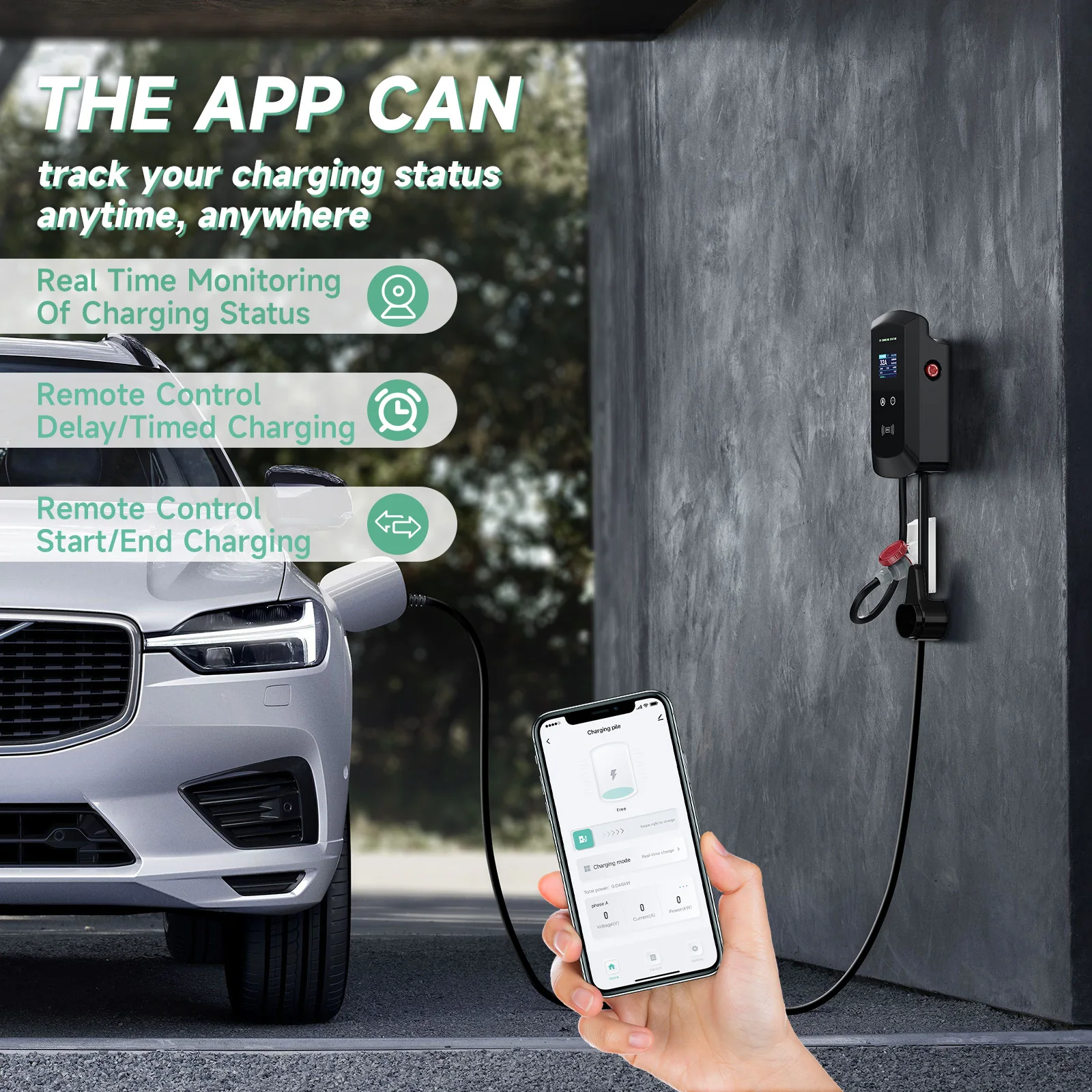 AFYEEV 32A EV 充電ステーション 22KW 3 相電気自動車車の充電器 11KW Type2 IEC62196-2 EVSE ウォールボックス APP 制御 5 メートルケーブル