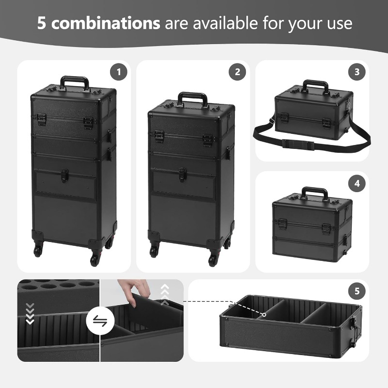 Rolling Makeup Case with Drawer, Makeup Train Case, 4 in 1Cosmetology Case on Wheels,  Large Makeup Case Organizers,
