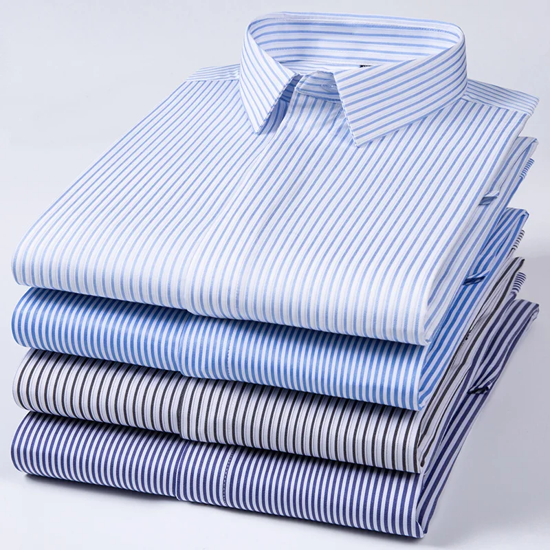 Camicia da uomo antirughe di nuova qualità Camicie eleganti a maniche lunghe per uomo Slim Fit Camisa Social Business Camicetta Camicia a righe 6XL 7XL
