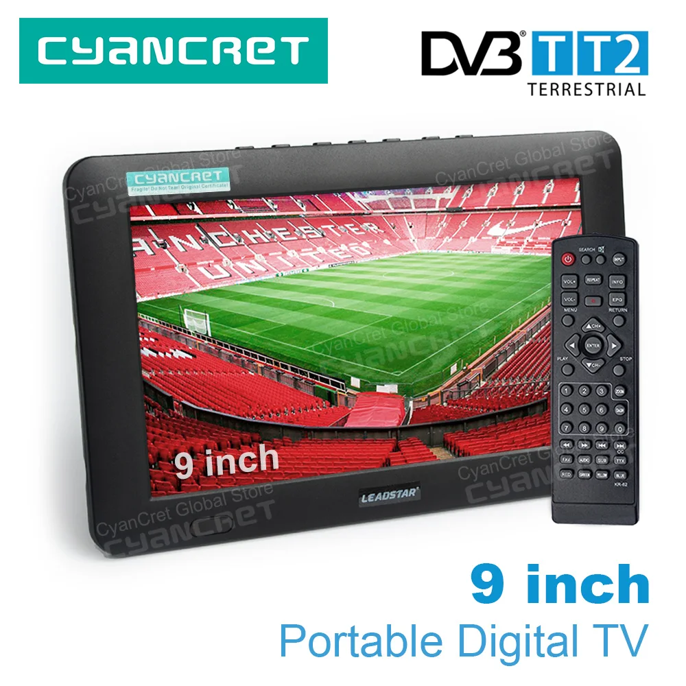 Leadstar D9 9นิ้วทีวีขนาดพกพา DVB-T2 TTT ดิจิตอลและอนาล็อก TTT รถยนต์ขนาดเล็กรองรับ USB TF PVR MP4 AC3 H.265