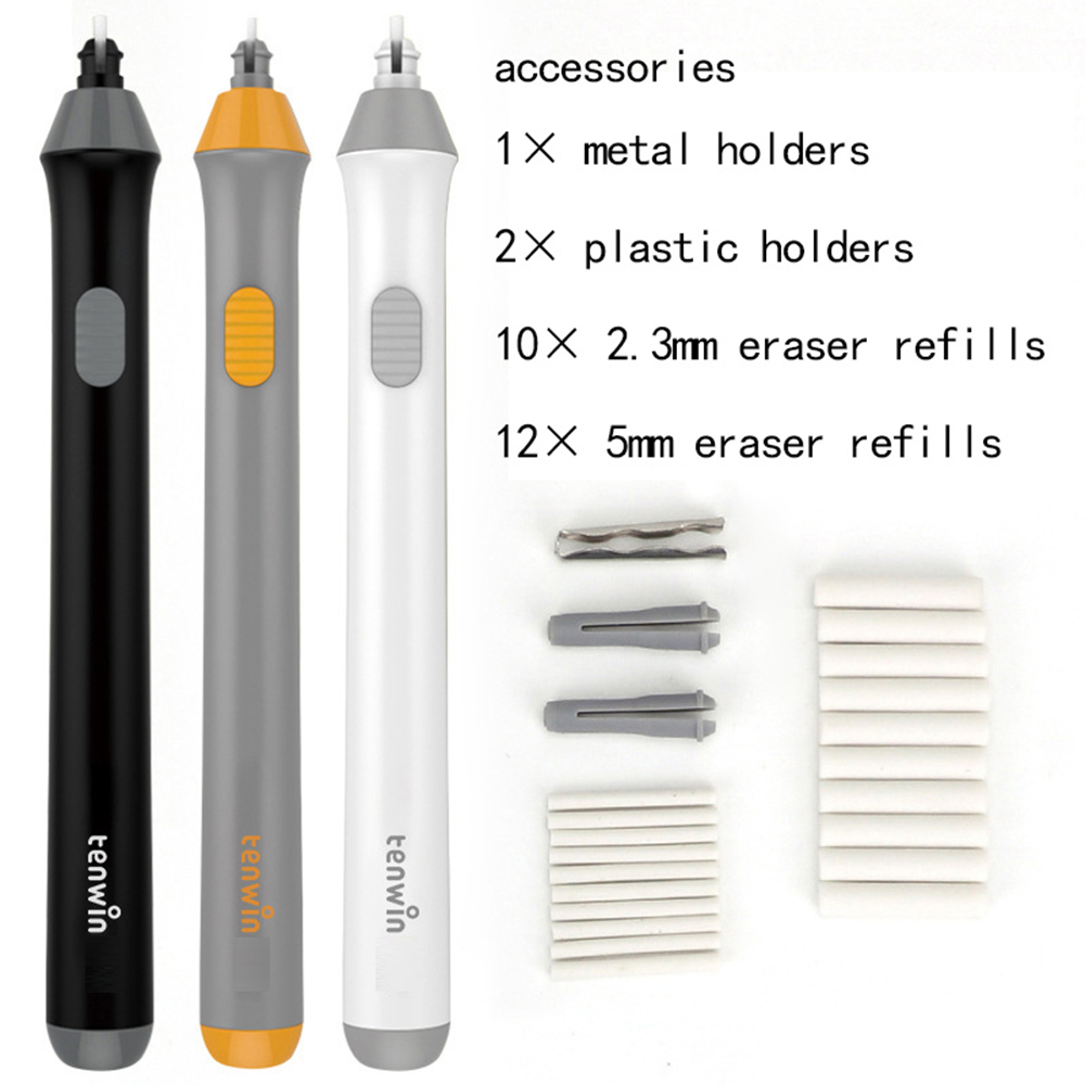 Tenwin-調整可能な電気ゴム消しゴム、ゴムリフィル付き消しゴム、スケッチ描画用のバッテリー電源、学校の文房具用品の消去