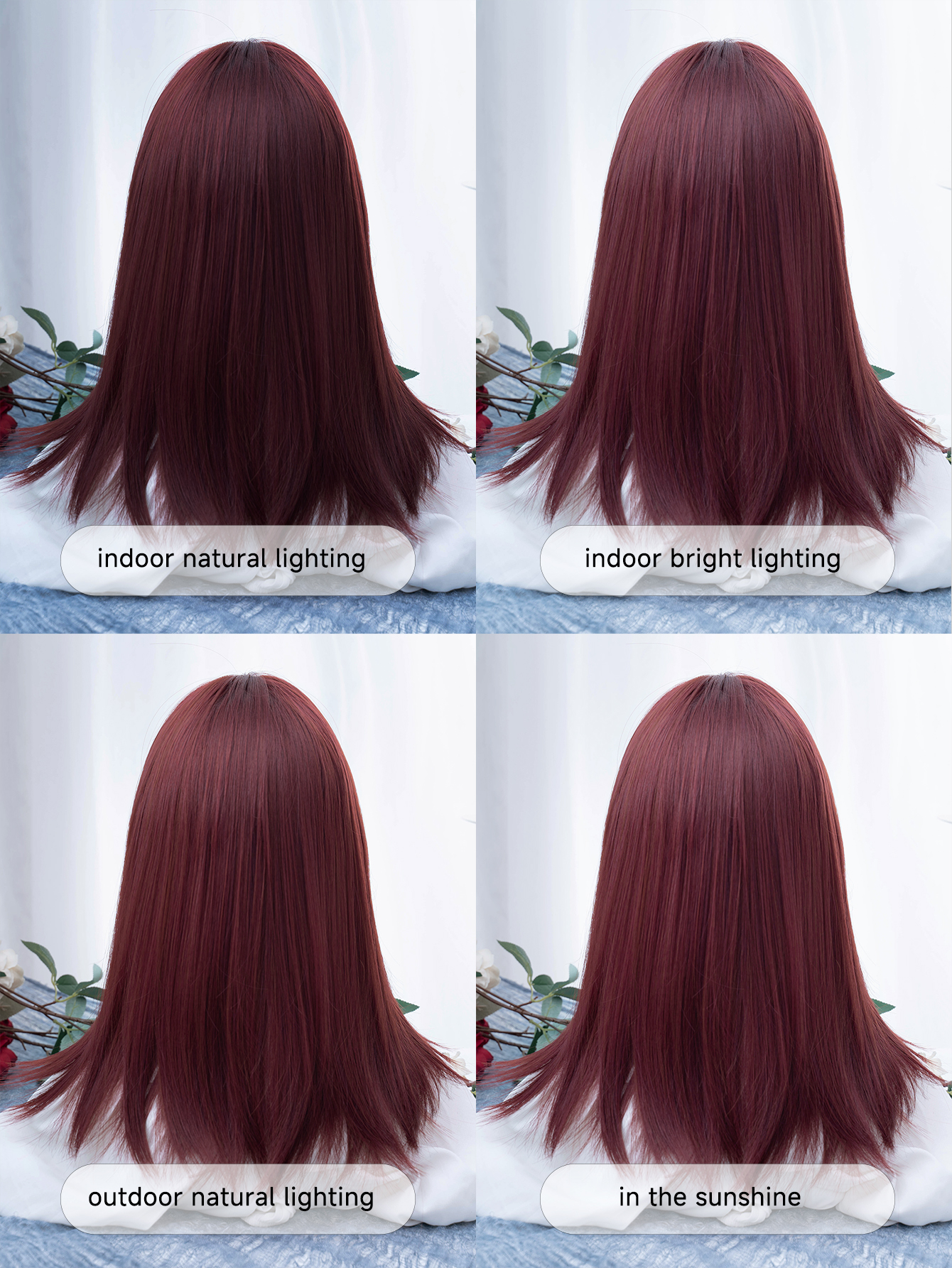 女性用中央部合成かつら,滑らかな天然毛,耐熱性,ラズベリーレッド,日常使用,コスプレ,中,20インチ